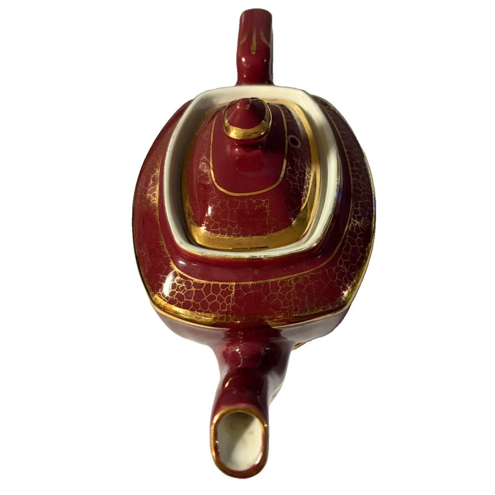 Vintage Hall China 0113 Hollywood Teapot Burgundy Gold Crackle 6 Cup USA